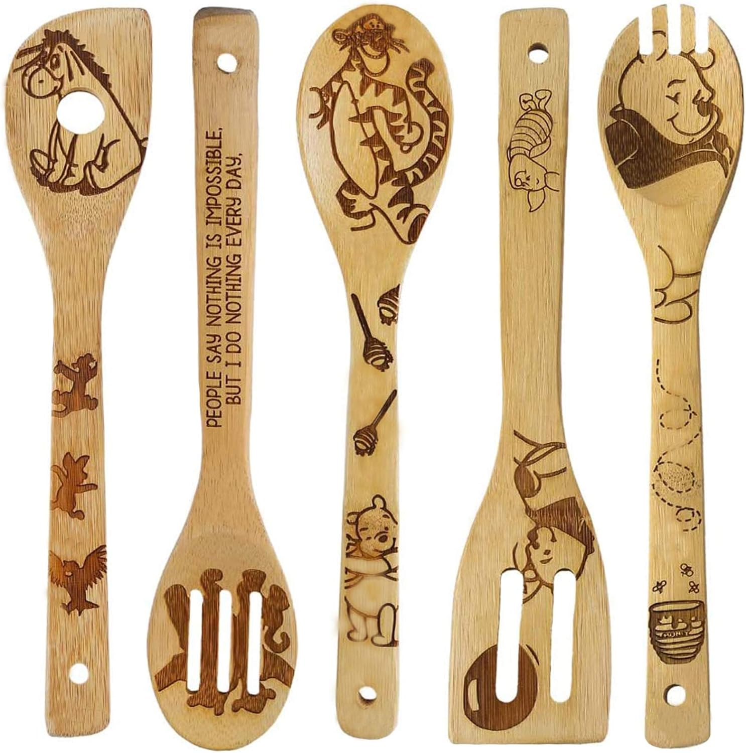 5 PCS Cartoon Wooden Spoons for Cooking,Winnie the Bear Kitchen Accessories,Cute Tiger Spatula for Kitchen Decor,Winnie Bear Kitchen Stuff,Winnie Bear Gifts for Women,Valentines Day Gifts