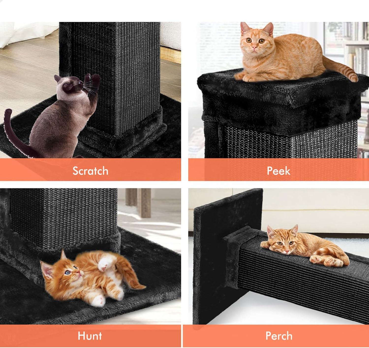 BEASTIE Cat Scratching Post Tree 92Cm Height Cat Scratcher Tower Condo House Furniture Wood, Black image number 3