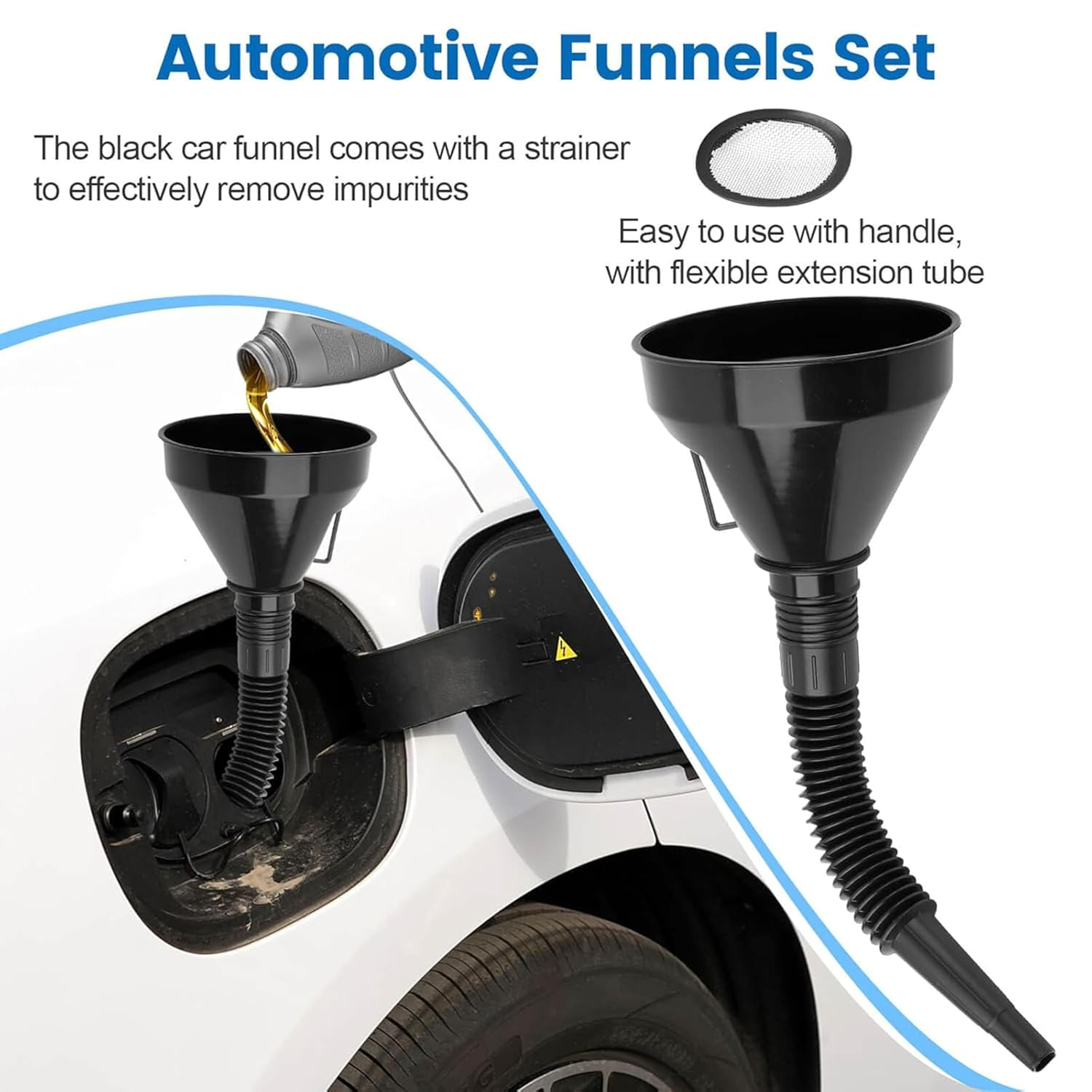 Professional 10-Piece Fuel Funnel Set for Easy Oil Changes - Flexible Right Angle Design,Anti-Spill Filter,Universal for Water/Gasoline/Engine Fluids