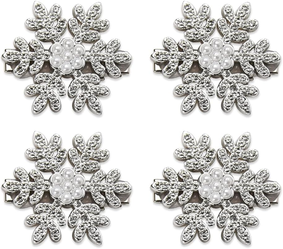 Small Sparkly Pearl Rhinestone Hair Clips for Girls 4PCS Snowflake Hair Barrettes for Christmas Xmas Party Gifts Wedding Hair Accessories for Bride Bridal Pearl Hairpins Metal Clip image number 6