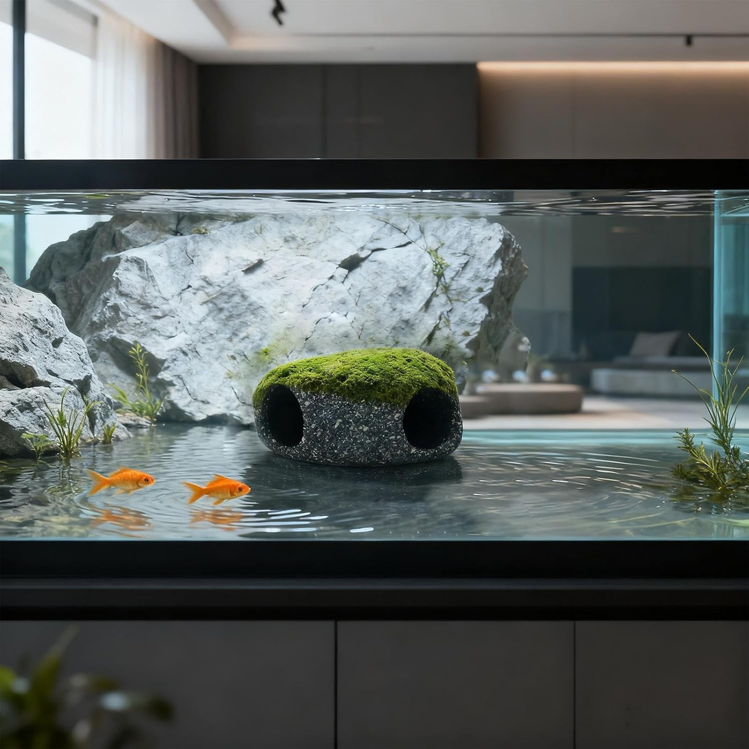 Fish Cave, 2 Holes Rock Shelter Decoration, Stones House, for Home Workplace Pet Store Freshwater Saltwater Terrarium Aquarium Corner Tanks - Large image number 5