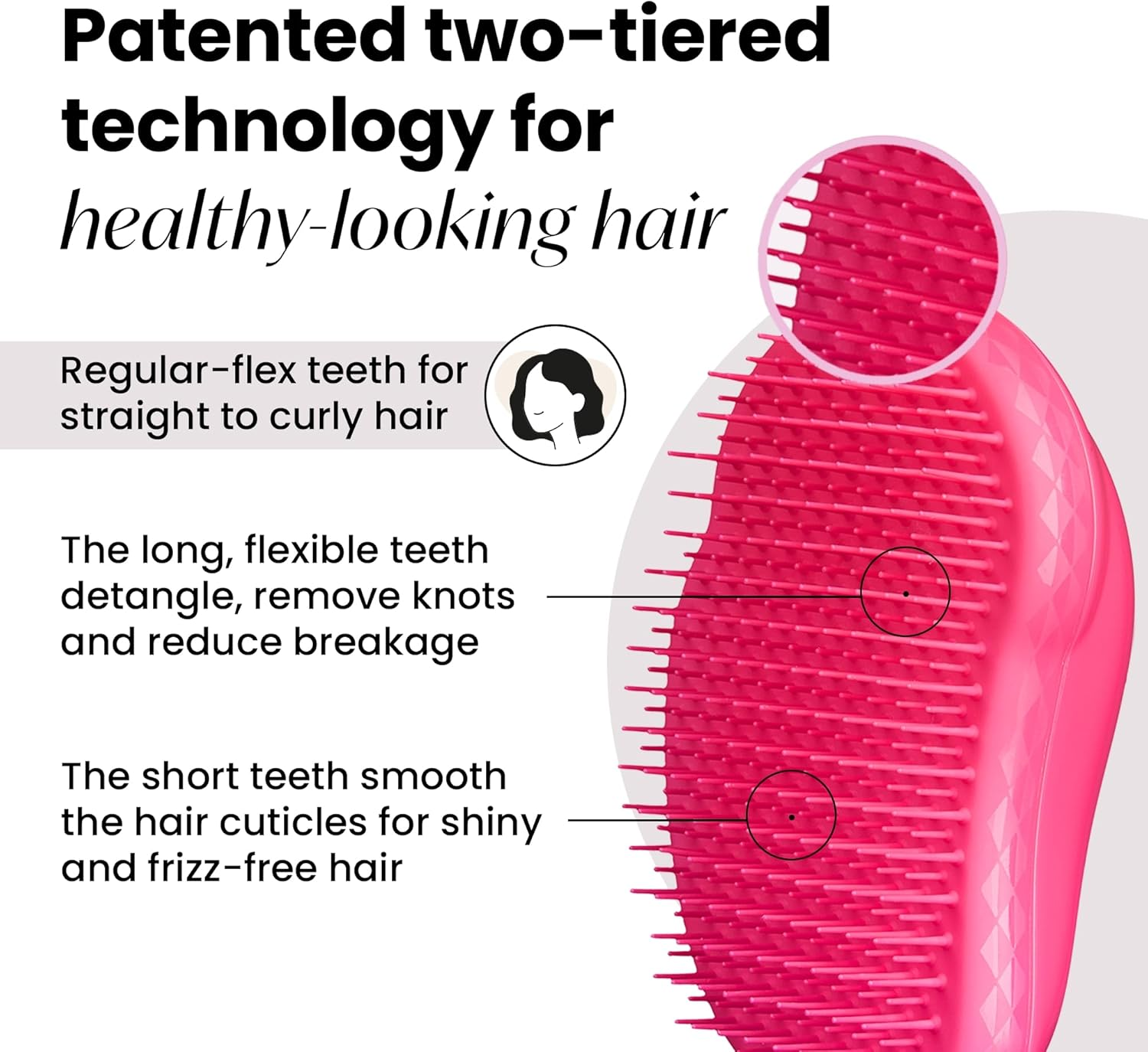 Tangle Teezer Original Detangler Brush, Dry & Wet Hairbrush for All Hair Types, Pink Fizz image number 2