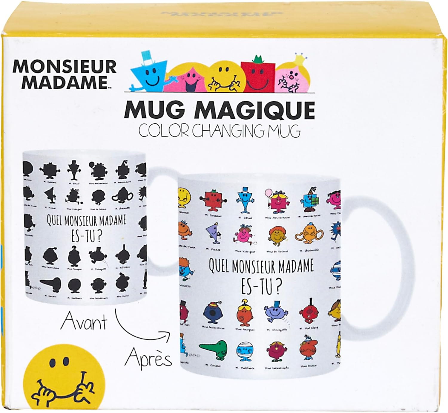 Monsieur Madame MM3107 Heat Reactive Mug with What Mr Men Are You, 320 Ml, White Black and Multicoloured, Ceramic, 12 X 8.5 X 9.7 Cm