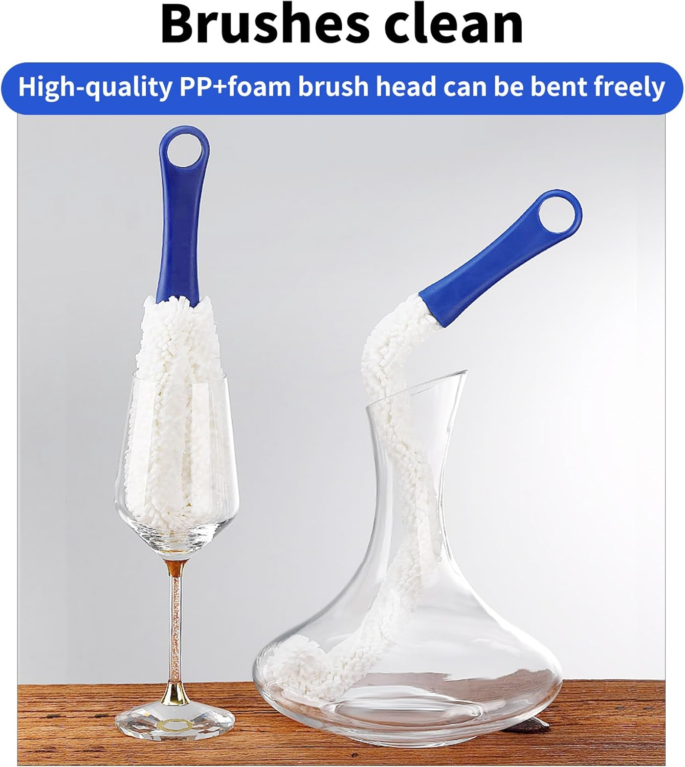 2 Pack Bottle Brush Cleaning Brush Set for Wine Glass Cup Jar Tumbler Narrow Neck Bottle Kitchen Tools Soft Bristles Long Handle for Deep Cleaning Reusable Household Cleaner image number 5