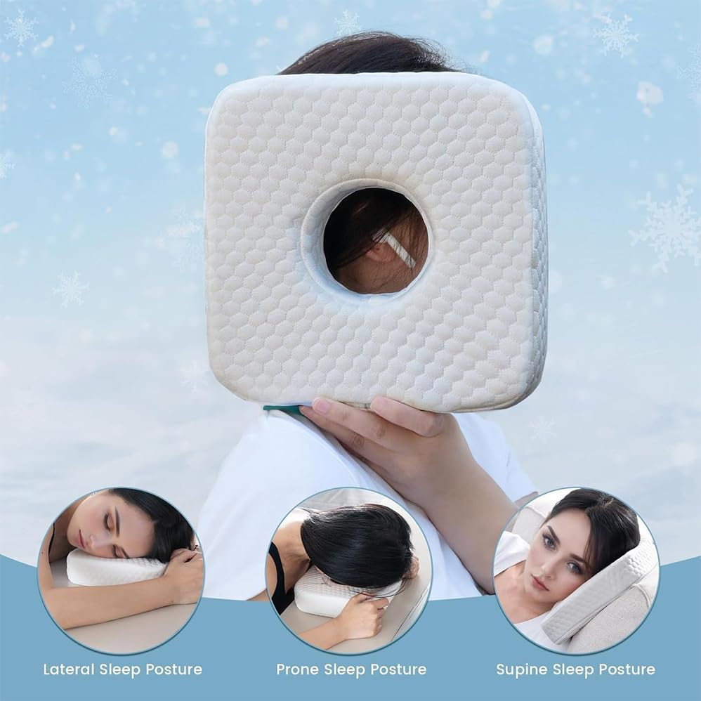 Adjustable Ear Pillow, Ear Piercing Pillow Guard with Variable Hole Sizes for Side Sleepers,Piercings and Reduces Pressure,Square,Pain Relief, Inflammation, Pressure Sores, Travel, White image number 1
