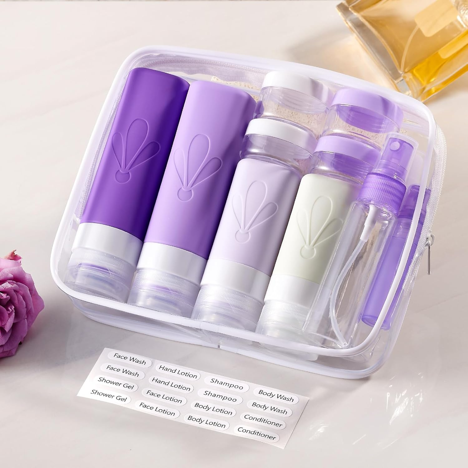 INSFIT 17 Pack Travel Bottles for Toiletries, TSA Approved 90Ml Travel Size Containers, BPA Free Leak Proof Squeezable Silicone Tubes for Shampoo Conditioner Lotion Soap with Labels image number 5