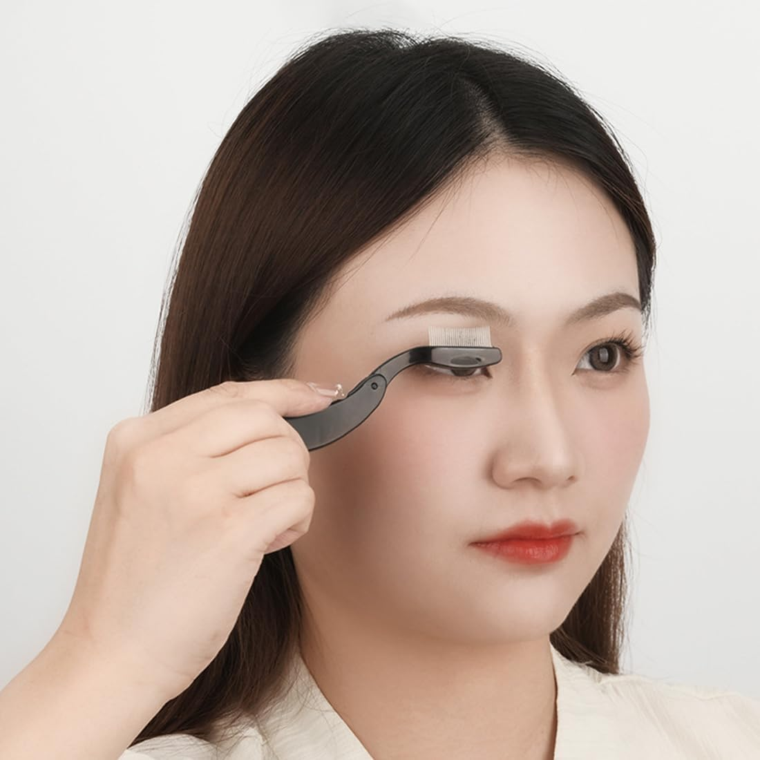 OUDQFCJ Folding Eyelash Comb, Pack of 2 Eyelash Combs, Stainless Steel Eyelash Separator, Foldable Eyelash Separator, Eyebrow Brush for Eyelash Styling, Travel, Family, Pink + Black image number 1