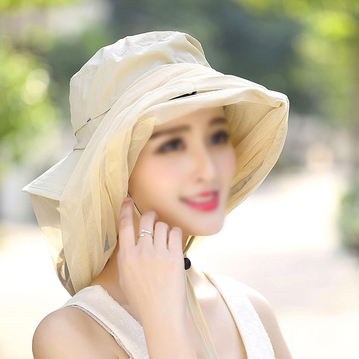 Rebecca Women Head Net Hat UV Protection Sun Hat Outdoor Anti-Mosquito Mask Hat - Khaki image number 6