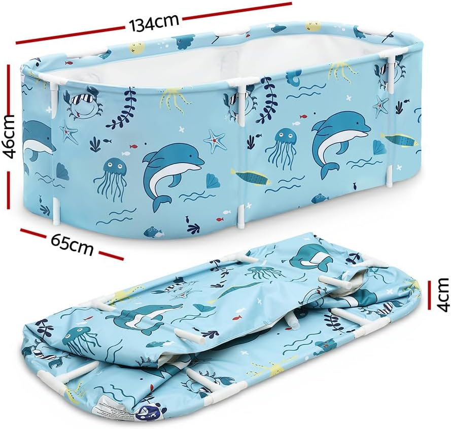 Weisshorn Foldable Bathtub PVC Spa Bucket Inflatable Cushion 132X65Cm Blue image number 3