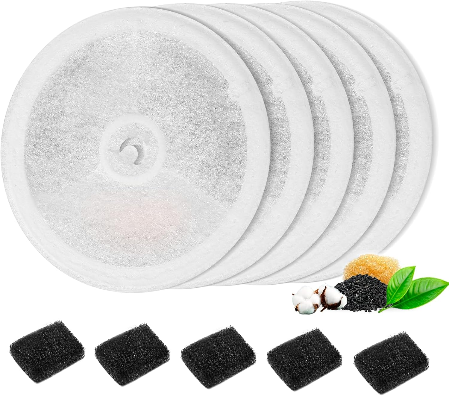 Filter Cat Fountain, Nautypaws Pack of 5 Filters and 5 Sponges Compatible with 1.85L/1.8L/2L Automatic Intelligent Cat Fountain, Replacement Filter 2.0 & 3.0 Activated Carbon Lone Replacement image number 2