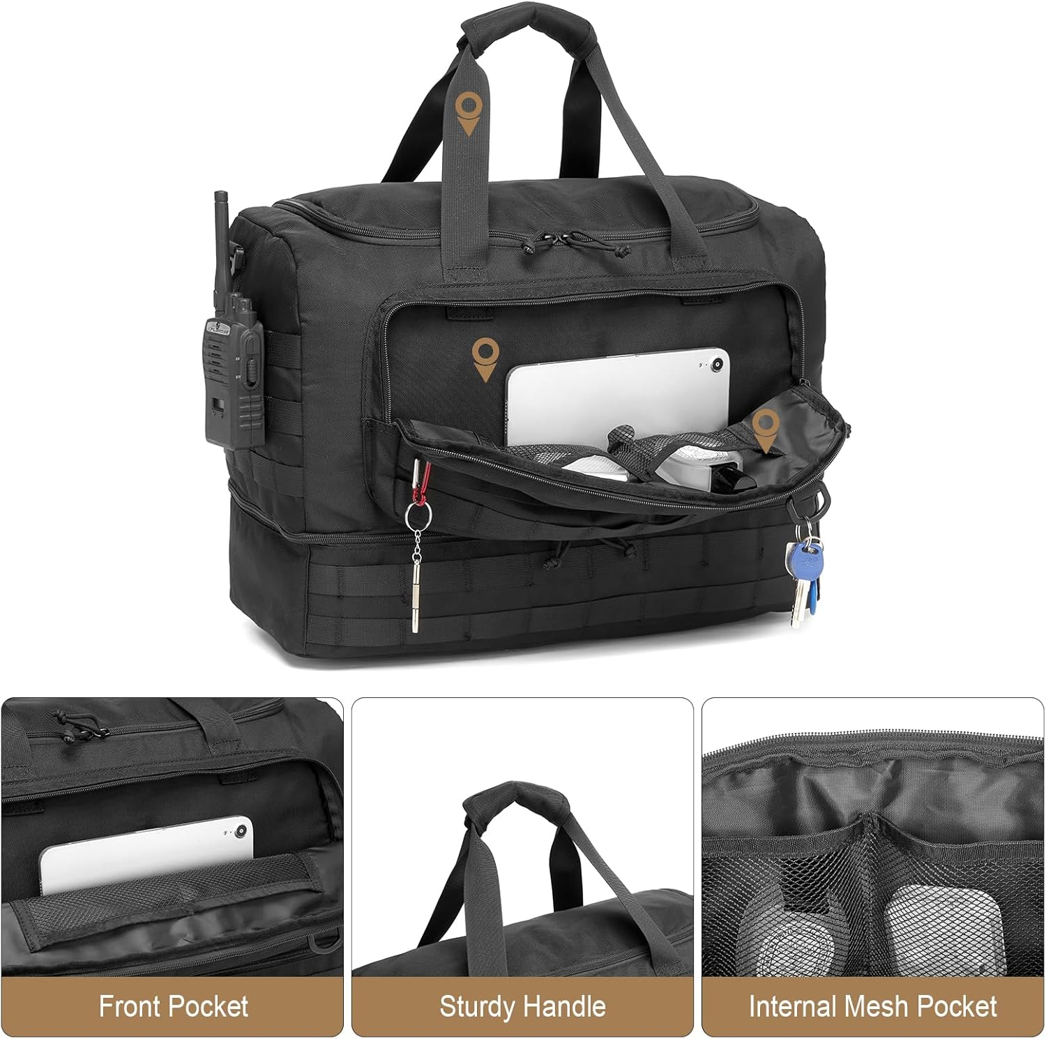 Travel Bag for Men,Military Tactical Gym Duffle Bag with Shoe Compartment Tactical Duffle Bags for Travel Carry on Bag Weekender Overnight Sport Duffel Range Bag for Workout-Black image number 5