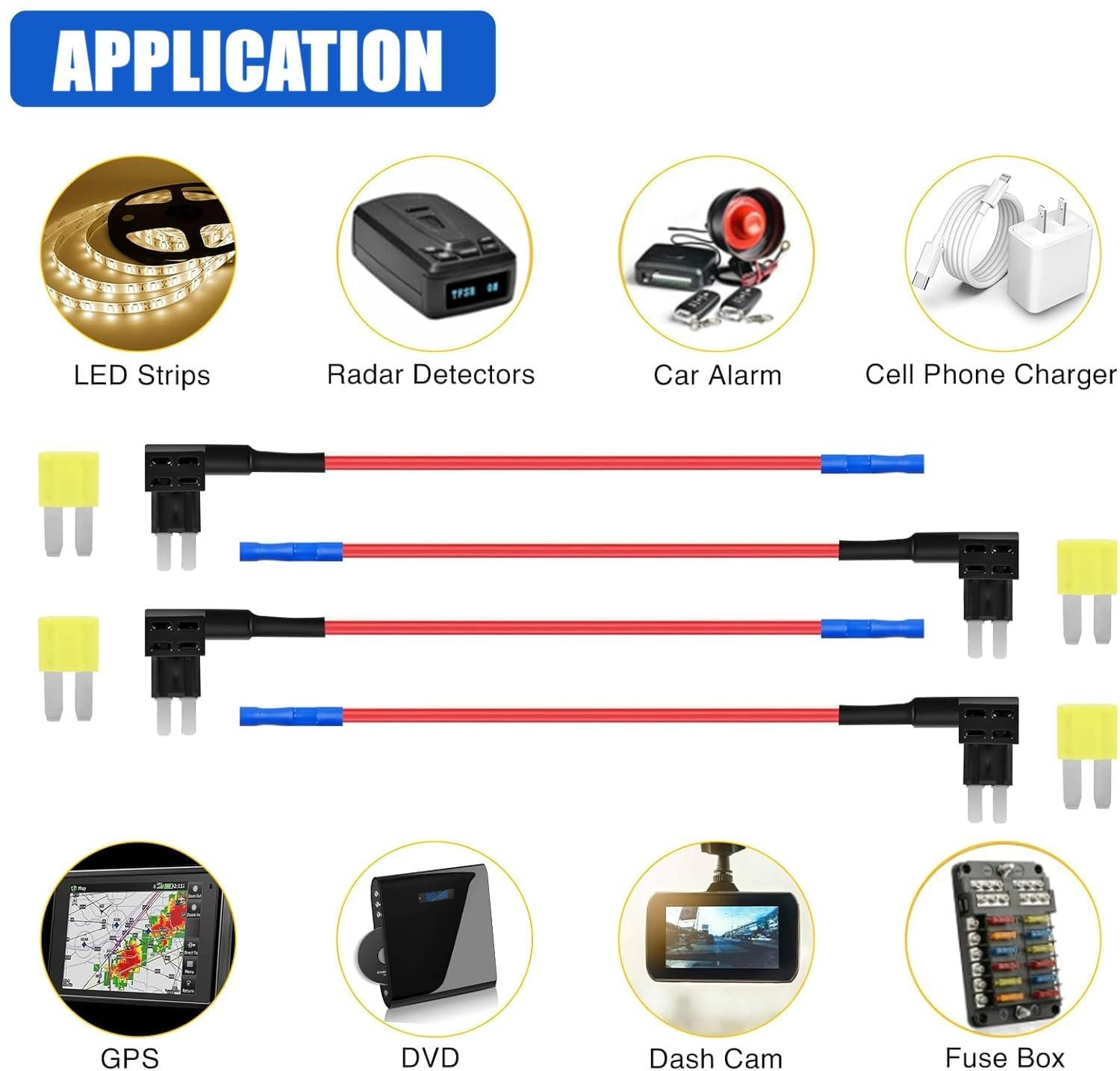 Ozchillon 5 Pack Micro2 Fuse Tap Kit 16AWG Wire &ndash; Micro 2 Fuse Adapter with Blue Terminals &ndash; Micro Blade Add-A-Circuit Piggyback Holders for Car, Ute, SUV, 4WD (5, 5AMP) image number 2