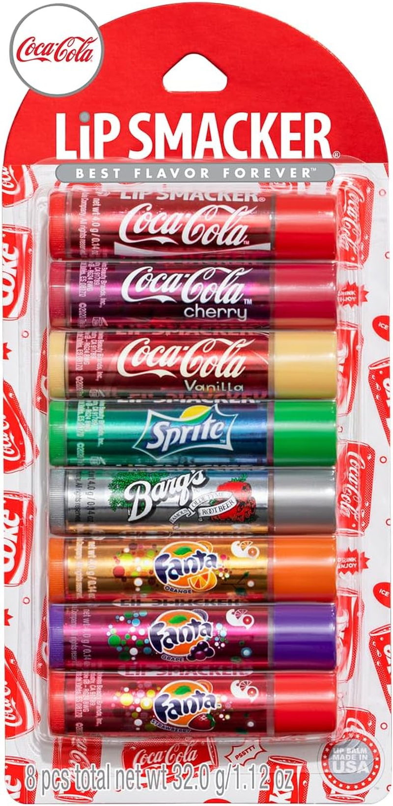 Lip Smacker Coca-Cola Flavored Balm, 8 Count, Flavors Coke, Cherry Vanilla Sprite, Root Beer, Orange Fanta, Grape Strawberry Fanta image number 2