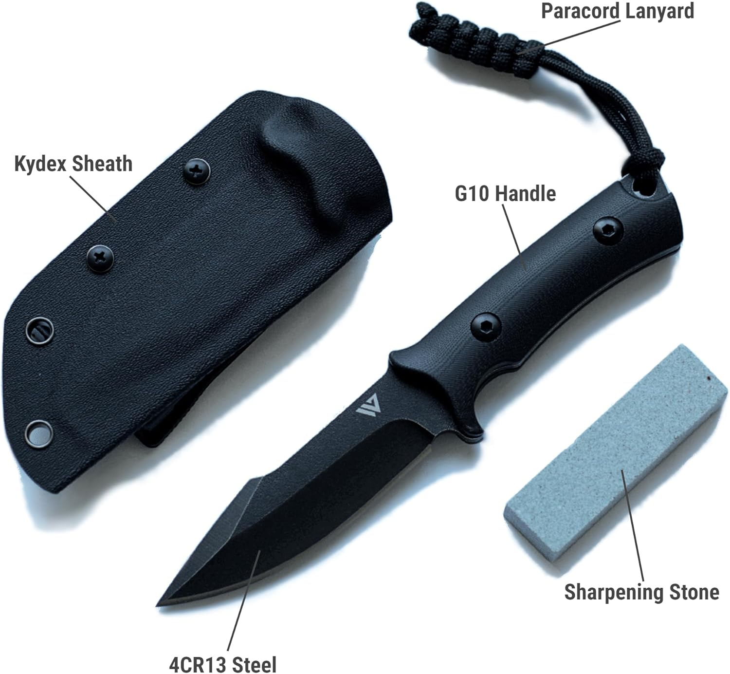 Wilora Full Tang Hunting Knife - 4CR13 Steel, Outdoor Survival Bowie Knife with Kydex Sheath, Paracord Lanyard & Sharpening Stone