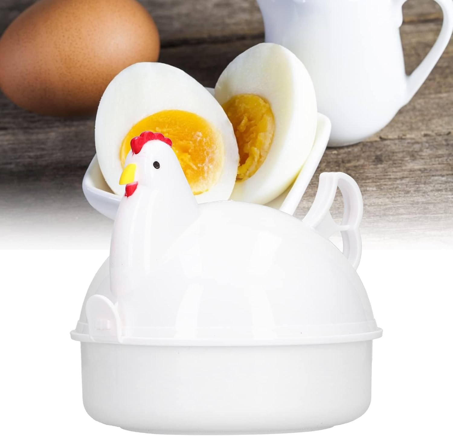 Microwave Oven 4 Eggs Boiler, Microwave Egg Steaner with Handle & Safety Buckle & Aluminum Inner Layer, Steamer Gadgets Cook Soft & Hard Boiled Egg (Chicken Shape 4.8 * 5.1In) image number 2