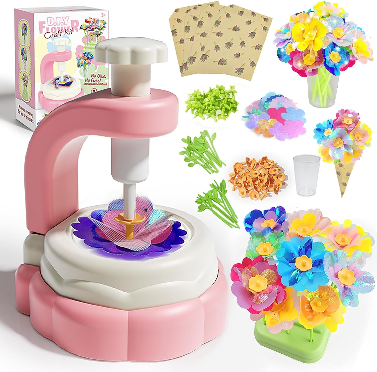 Fabric Flower Bouquets DIY Craft Kit for Girls Ages 3-8 Years Old, Educational Flower Making Toys for 5 6 7 Year Old Girls, Creative Arts and Crafts Activity Kit for Toddlers Preschool Kids image number 3