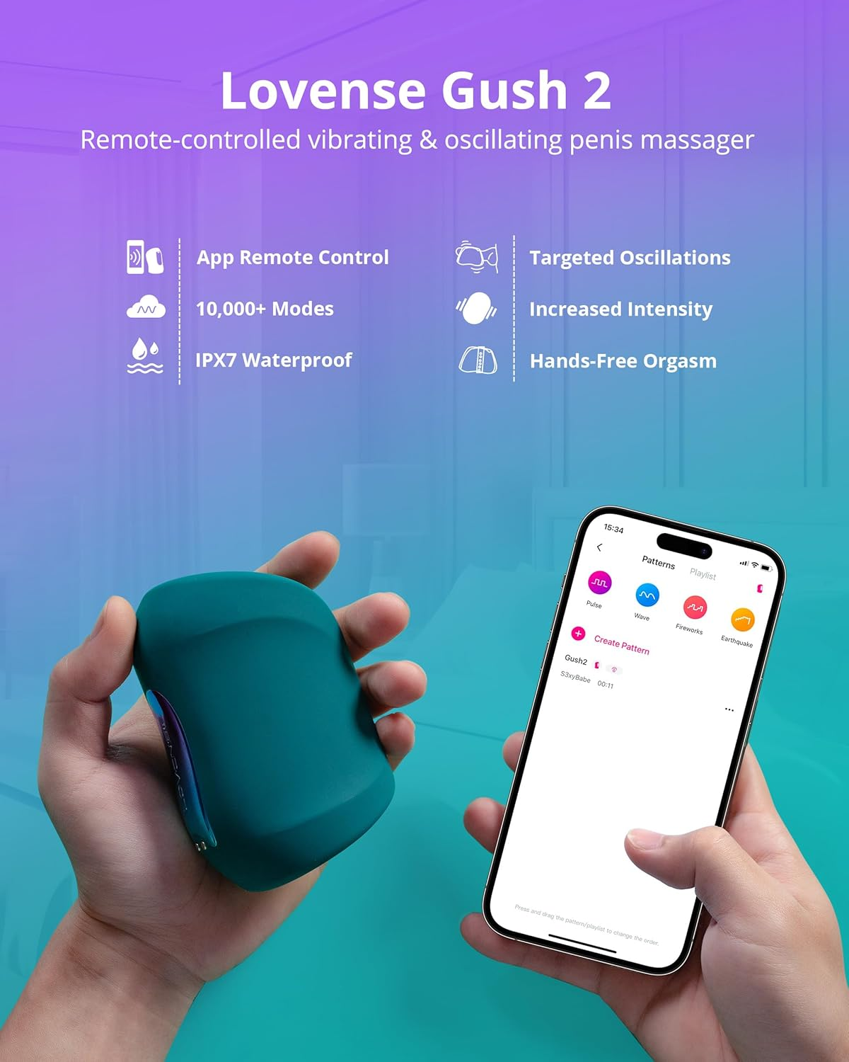 LOVENSE Gush 2 Automatic Male Masturbator, Penis Male Vibrator & Oscillation, App Remote Control Sex Toys for Men with Endurance Training, Adjustable Flexible Buckles for Men Pleasure image number 3