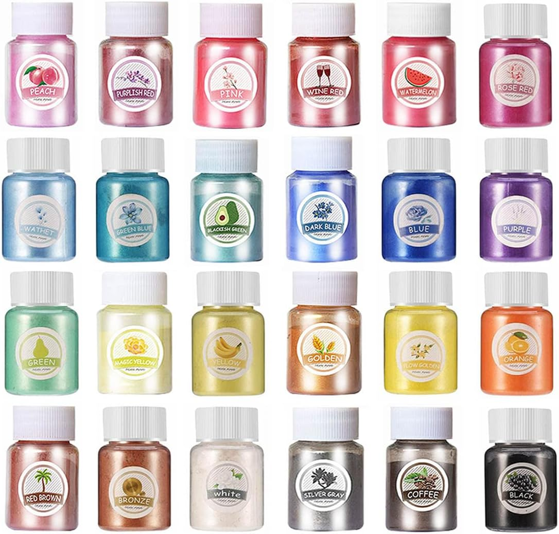 Bilnins 24 Colors Mica Powder Set (10G/0.35Oz Each) for Epoxy Resin, Soap Making, Bath Bombs, Polymer Clay, Tumblers, Makeup, Lip Gloss, Nail Art, Premium Cosmetic Grade Mica Pigment Powder Gift Box image number 6