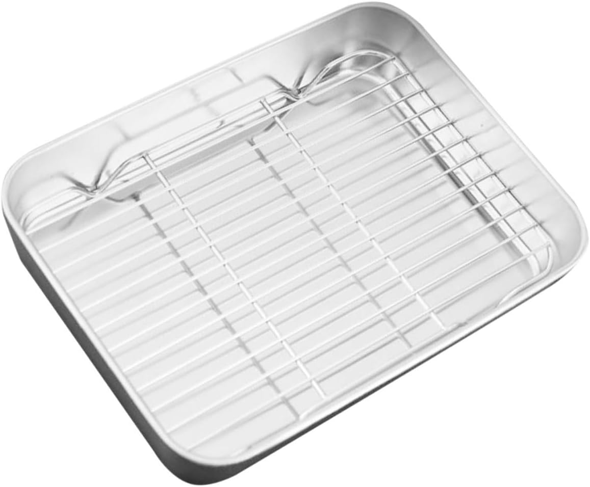 Stainless Steel Baking Pan with Deep Tray and Removable Wire Cooling Rack 23X17X5Cm Mini Cookie Sheet for Oven Baking and Food Storage image number 3