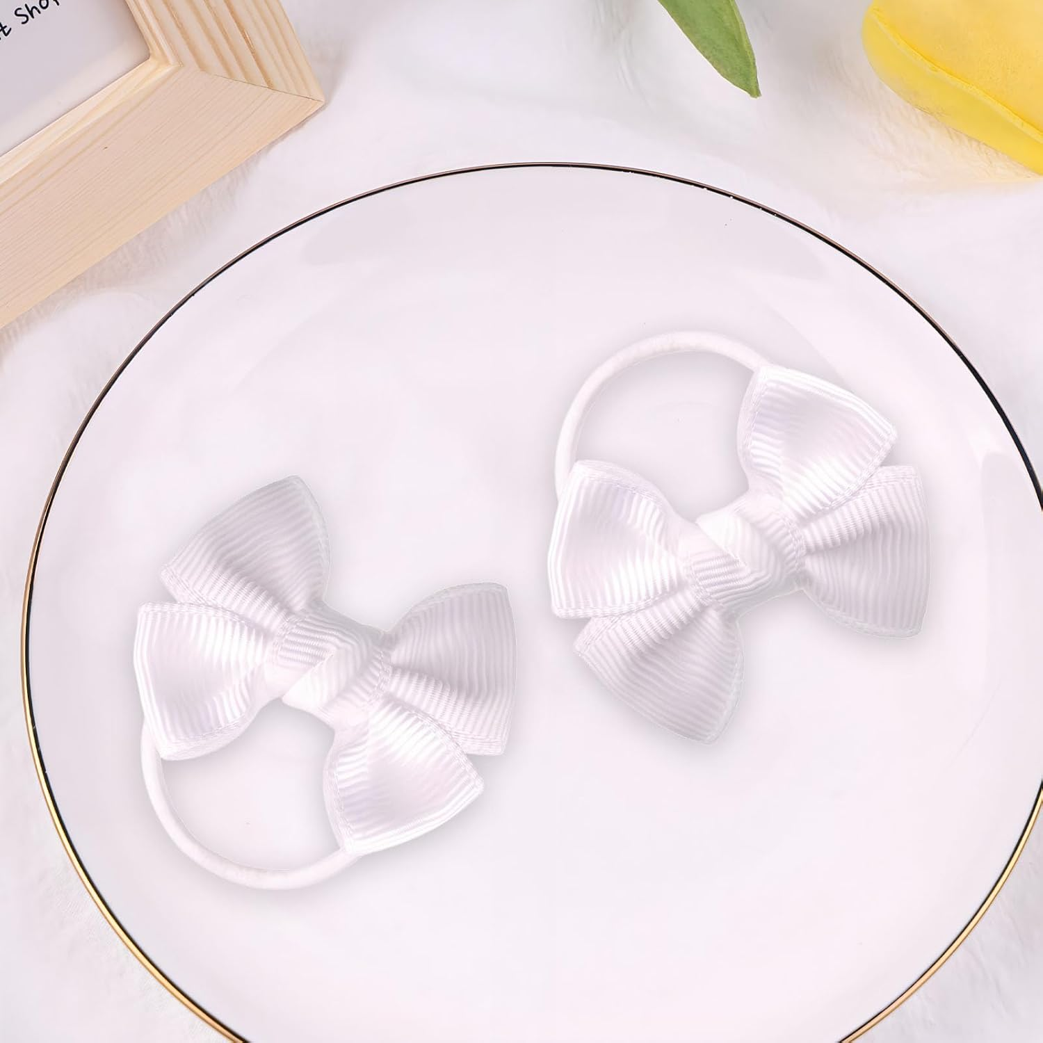 20 Pcs White Hair Accessories, White Hair Bow, Whites Bows for Hair, Girls Bobbles Bows School Bands, Elastics Hair Bands for Girls (White) - Deep Blue image number 3