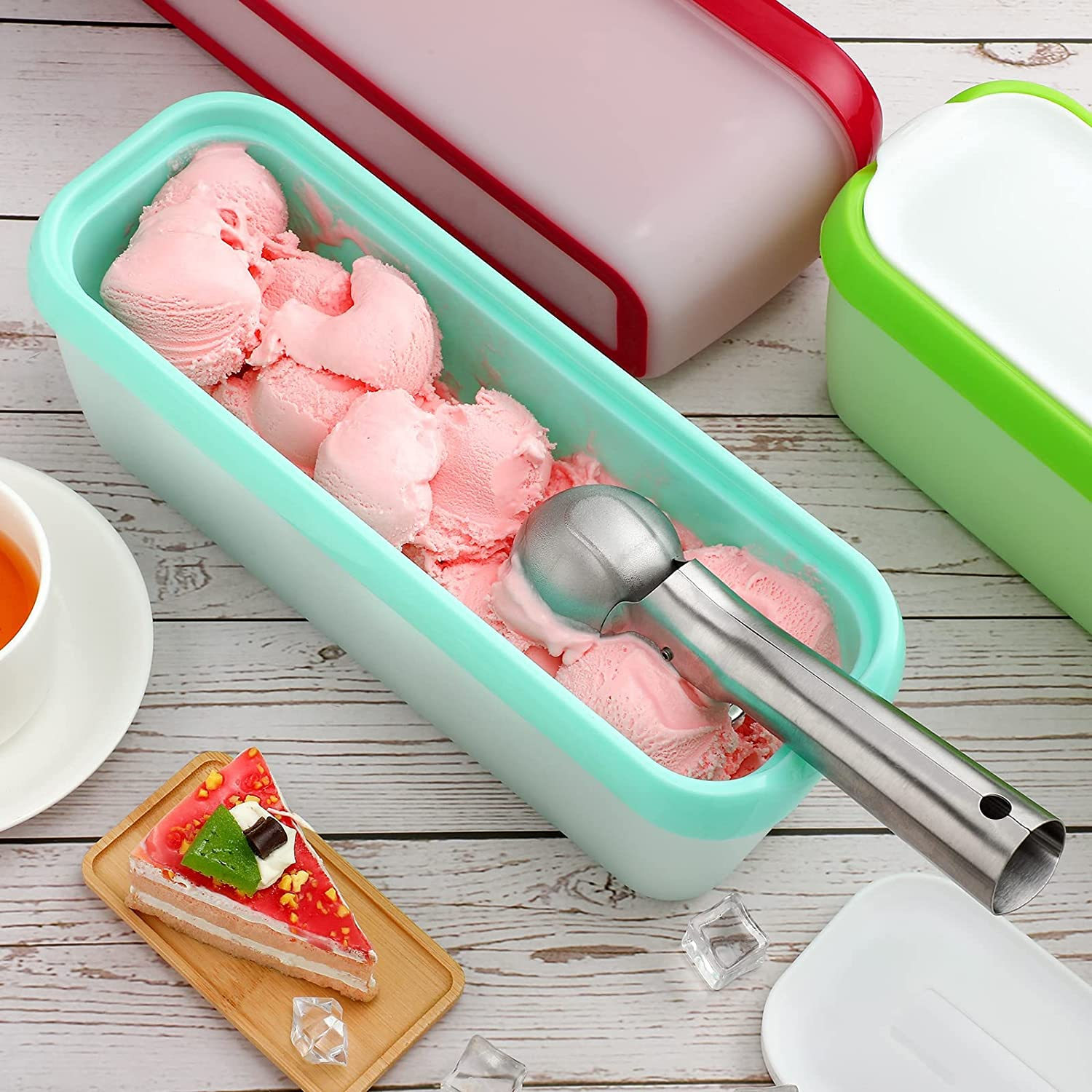 2 Pack Ice Cream Containers with Lids, 1.5 Quarts Reusable Homemade Long Ice Cream Tubs, Freezer Storage Container Perfect for Sorbet, Frozen Yogurt and Gelato image number 4