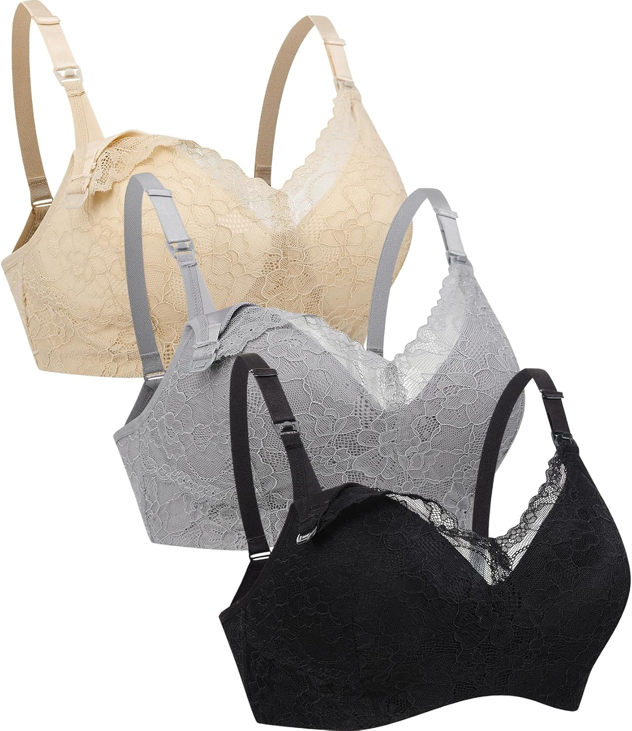 Suekaphin Lace Nursing Bra Wire-Free Fixed Cups for Maternity Breastfeeding Postpartum Women for Nursing Everyday Comfort