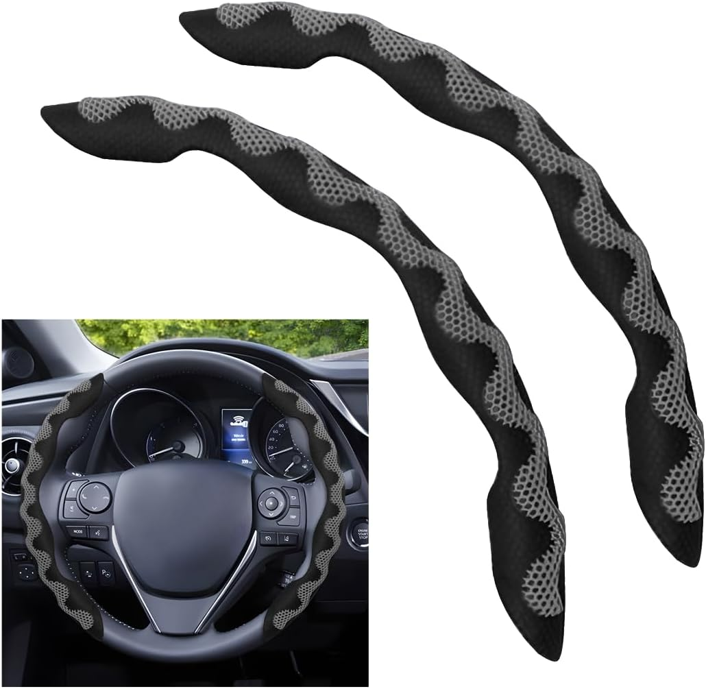 Sandfren Car Steering Wheel Cover, 2PCS Anti-Slip Segmented Snap-On Vehicle Steering Wheel Protector, Comfortable Automotive Interior Decoration Accessories, Universal for Sedan Truck SUV (Red)