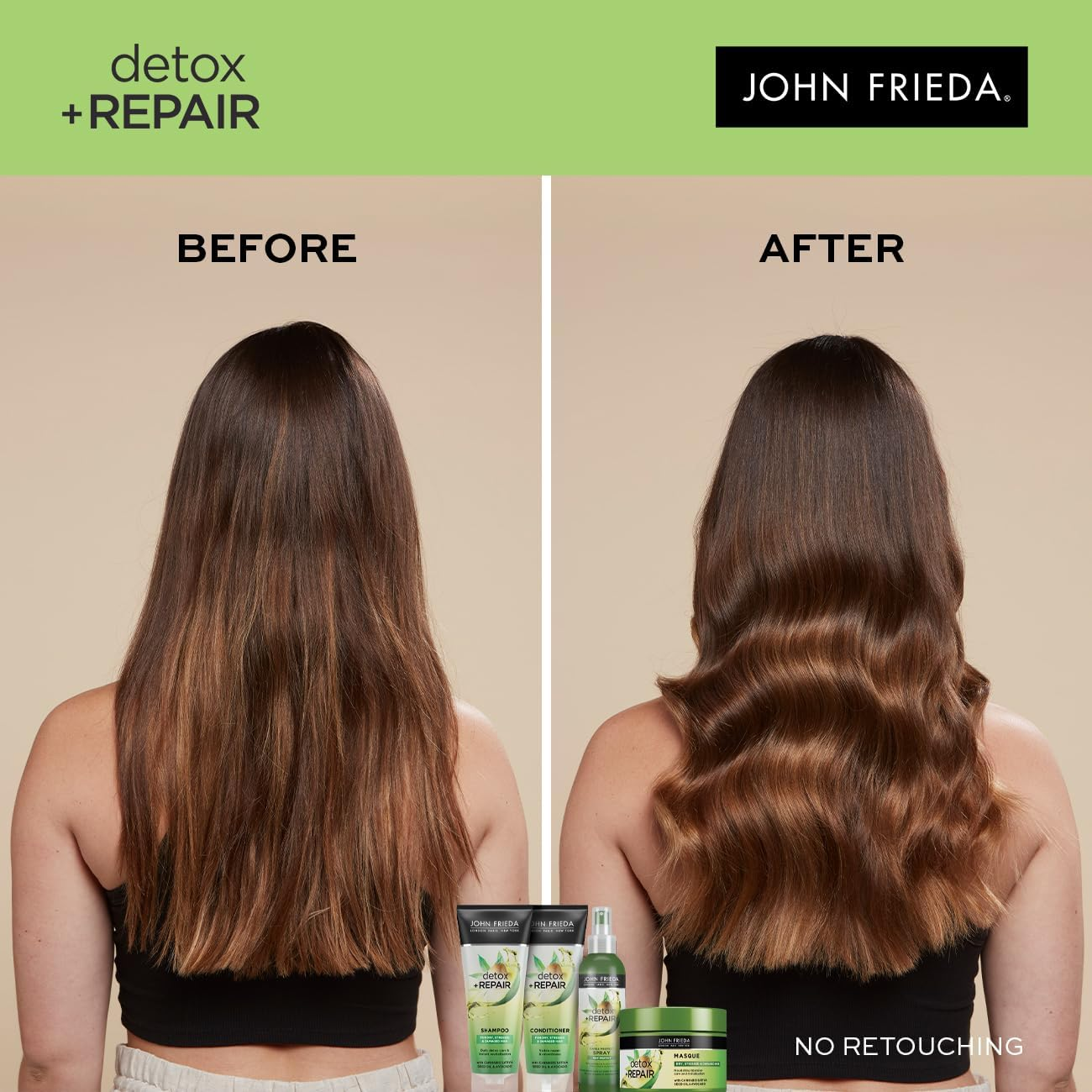 John Frieda Detox & Repair Care & Protect Heat Protection Spray 200Ml for Dry, Stressed & Damaged Hair with Cannabis Sativa Seed Oil & Avocado