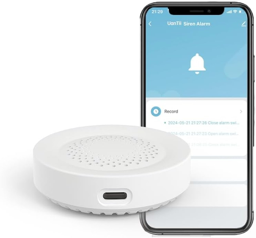 Uantii Tuya Smart Siren Alarm 100Db Loud Speaker Wifi Siren Speaker with Strobe Light Alert for Home Security System Works with Smart Life App (White)