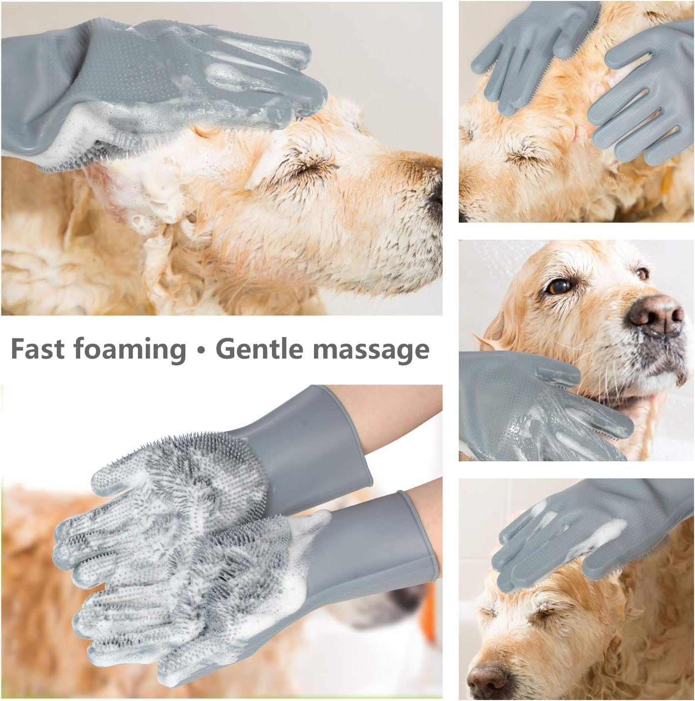 Mumoo Bear Pet Grooming Gloves - Heat Resistant Silicone Gloves with High-Density Teeth, Enhanced Five Finger Design for Bathing and Massaging Dogs and Cats