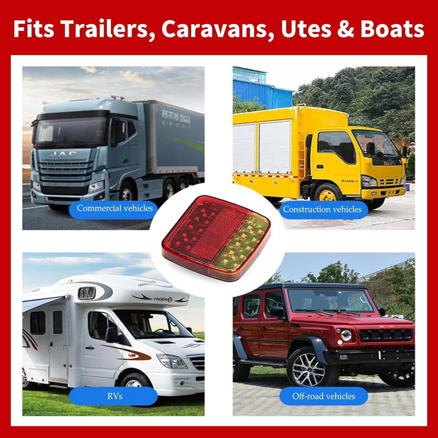 2Pcs 12V 26LED Trailer Lights Kit &ndash; Waterproof Stop/Tail/Turn Signal Lights for Truck, Boat, Caravan & RV &ndash; Durable, Bright & Safe Night Driving