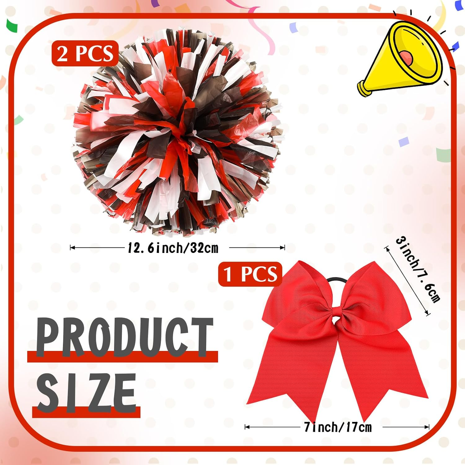Hanaive Cheerleading Pom Poms and Large Cheerleader Hair Bow 12 Inch Large Metallic Cheer Cheerleader Pom Poms for Sports Team Spirit Cheering image number 1
