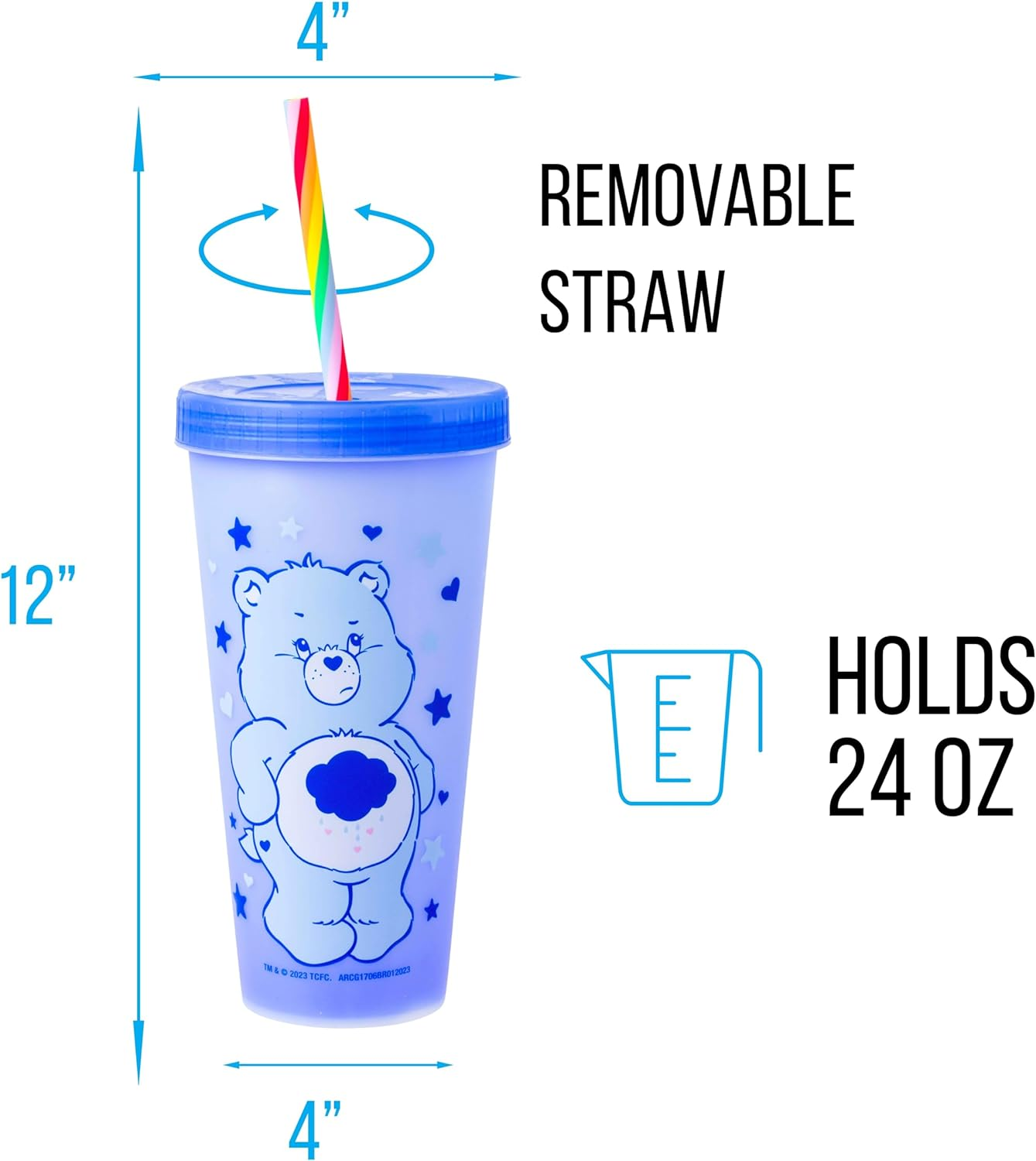 Silver Buffalo Care Bears Hearts Rainbow Swirl Straw 4 Pack Color Change Plastic Tumbler, 24 Ounces - Care Bears Hearts And Stars image number 2