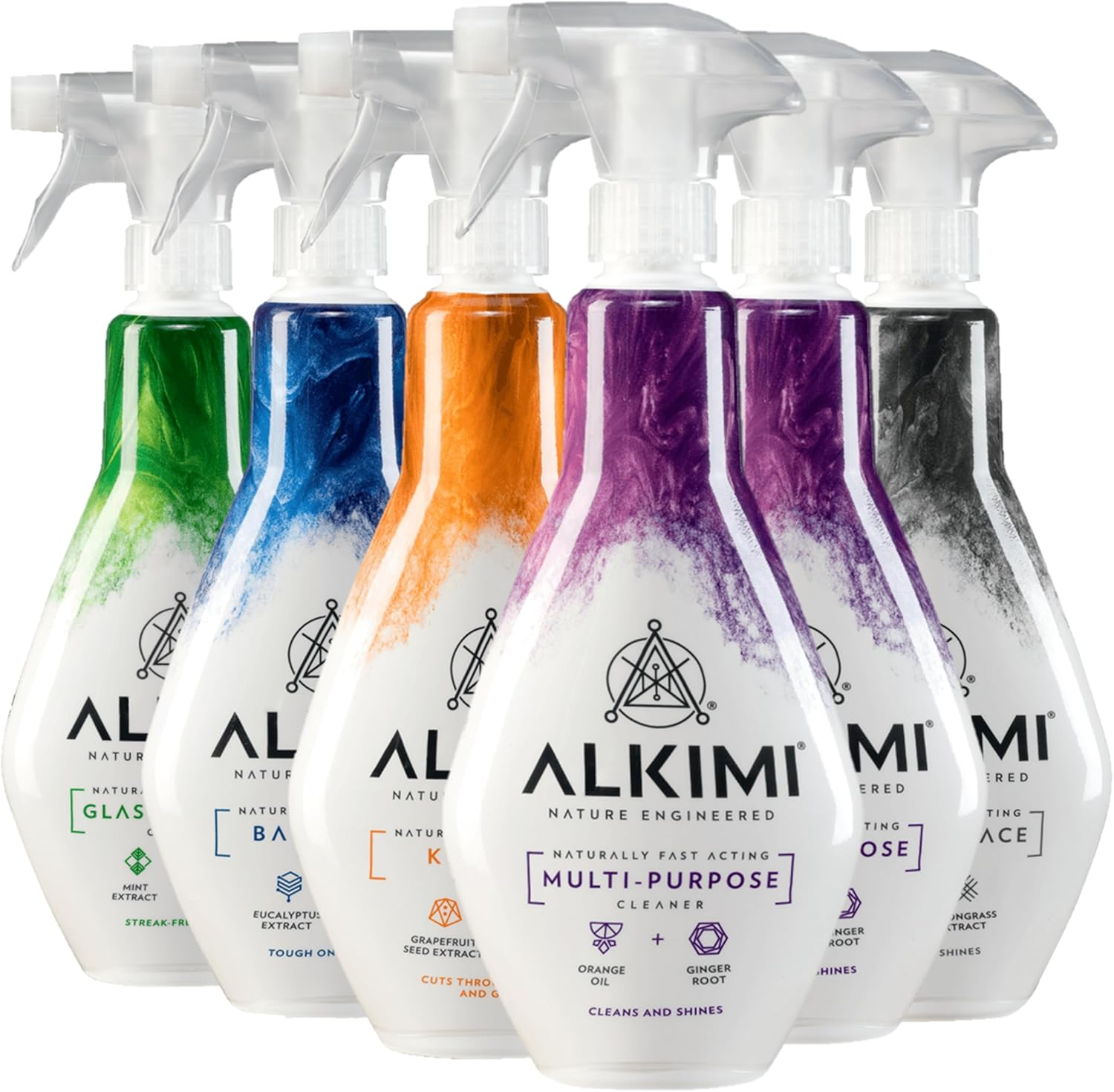 ALKIMI Home Essentials Cleaning Variety Pack of 6 &ndash; Multipurpose, Bathroom, Kitchen & Glass Cleaner Spray &ndash; Natural Household Supplies Antibacterial Eco Cleaning Sprays