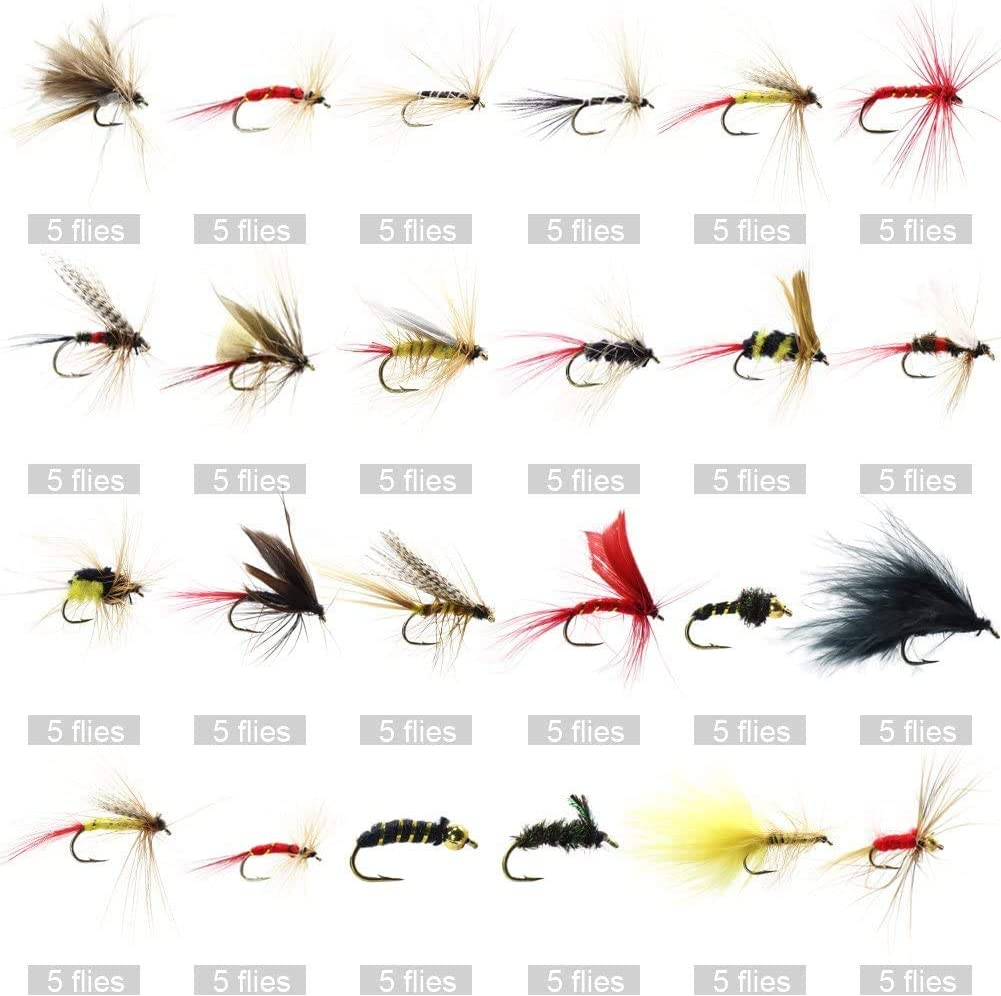 Fly Fishing Dry Flies Wet Flies 60Pcs / 120Pcs Assortment Kit with Waterproof Fly Box for Trout Fishing image number 2