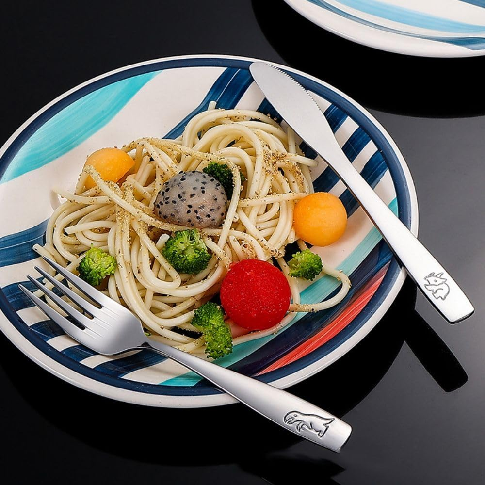 Poemtian 9PCS Children'S Cutlery,Kids Silverware Set,Stainless Steel Kids Fork Spoon and Cutter Set Safe Ergonomic Toddler,Safe, Ergonomic and Dishwasher Ideal for Preschooler Dishwasher Safe image number 1