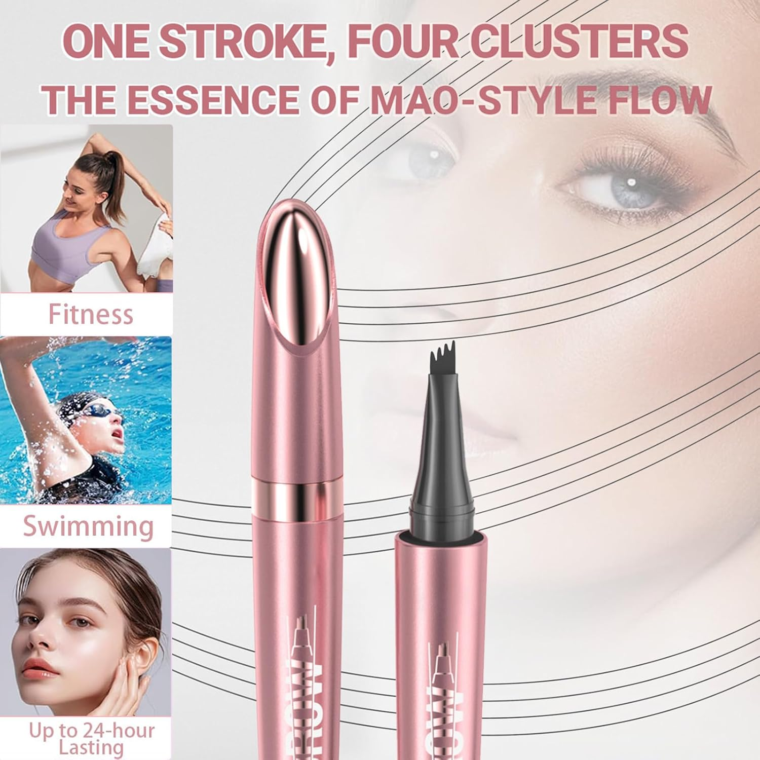 3D Waterproof Microblading Eyebrow Pencil with 4 Micro Fork Tips, Long-Lasting & Waterproof Brow Pencil Creates Effortless Natural Looking Brows (Natural Brown, 1 Piece)