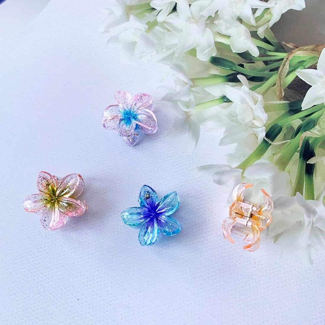 SINLOV 4Pcs Flower Hair Claw Clips Colorful Hawaiian Flower Clip Small Cute Hair Claw Clip for Women Thick Hair image number 5