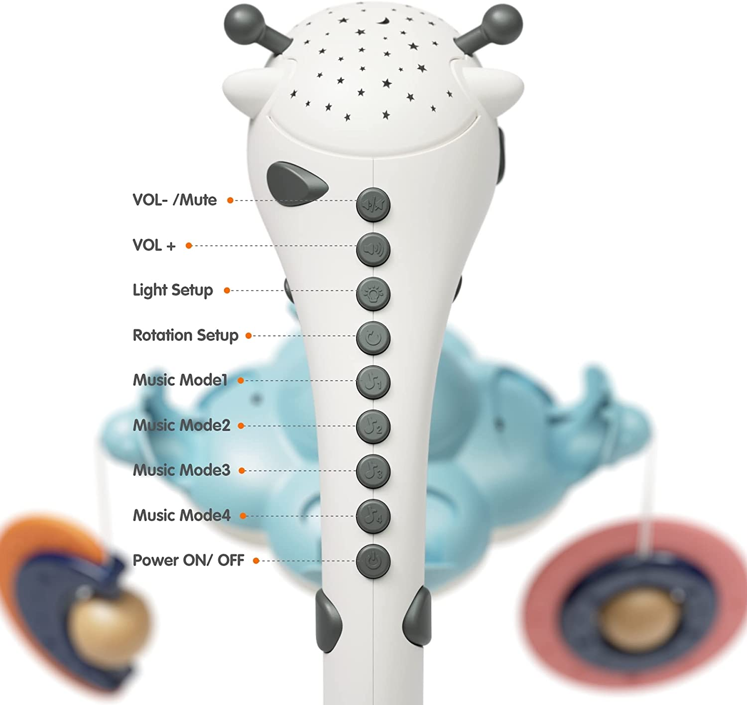 TUMAMA Baby Cot Mobile,3 in 1 Crib Toys with Remote Control,Projection Night Light, Music and White Noise, Mute Spin Motor Nursery Sensory Toys for Infant 0 3 6 9 Month Newborn Xmas Gift image number 1