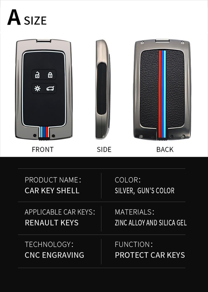 Ontto Zinc Alloy Car Key Fob Cover Case Fit for Renault Captur Megane Espace Clio Zoe Koleos Scenic 4 Arkana Dacia Sandero Keyring Key Shell Holder Bag Keychain Protective Accessories Black A image number 4