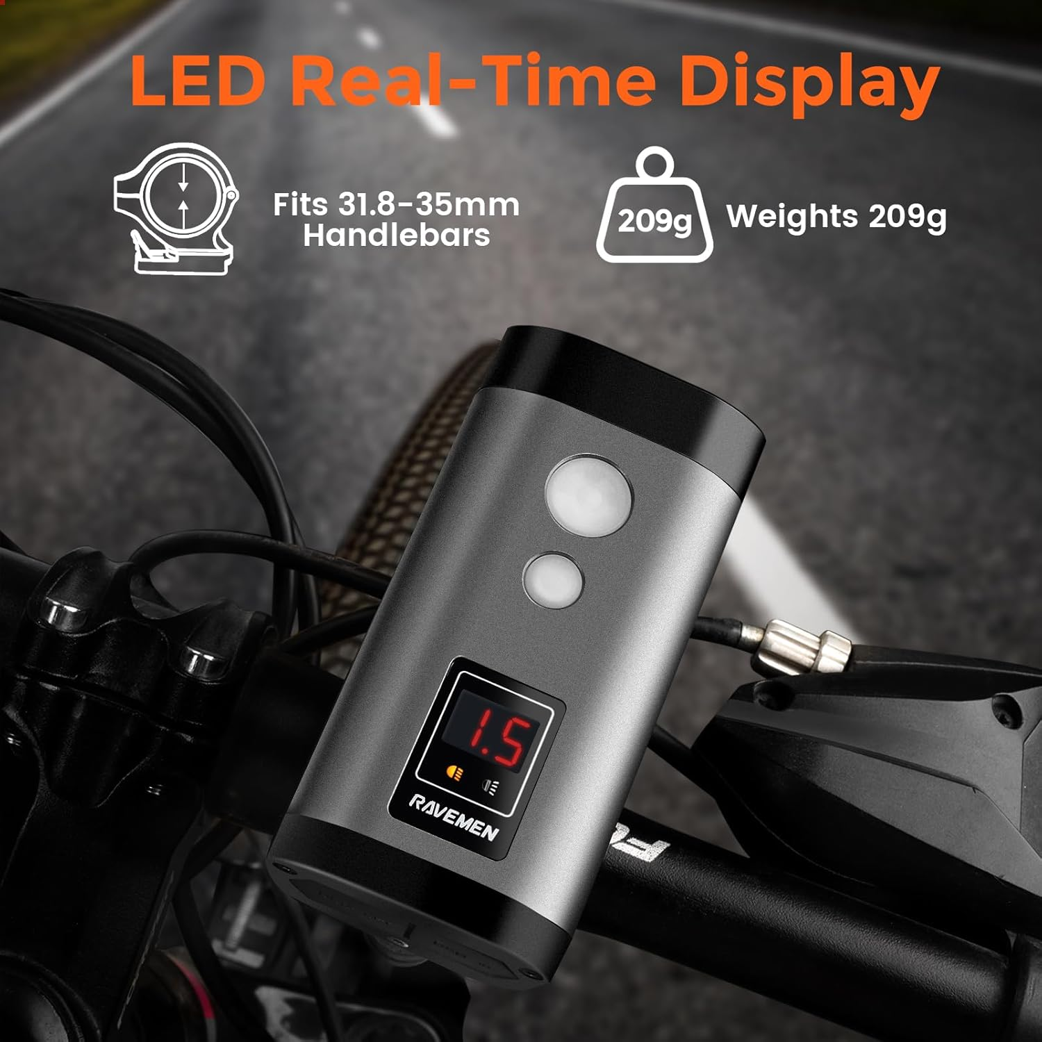 RAVEMEN PR1400 Rechargeable Bike Light, 1400 Lumens Light for Bike with Dual Lens, LED Display, IPX8 Waterproof Bike Front Light for Mountain Biking, Night Riding image number 2