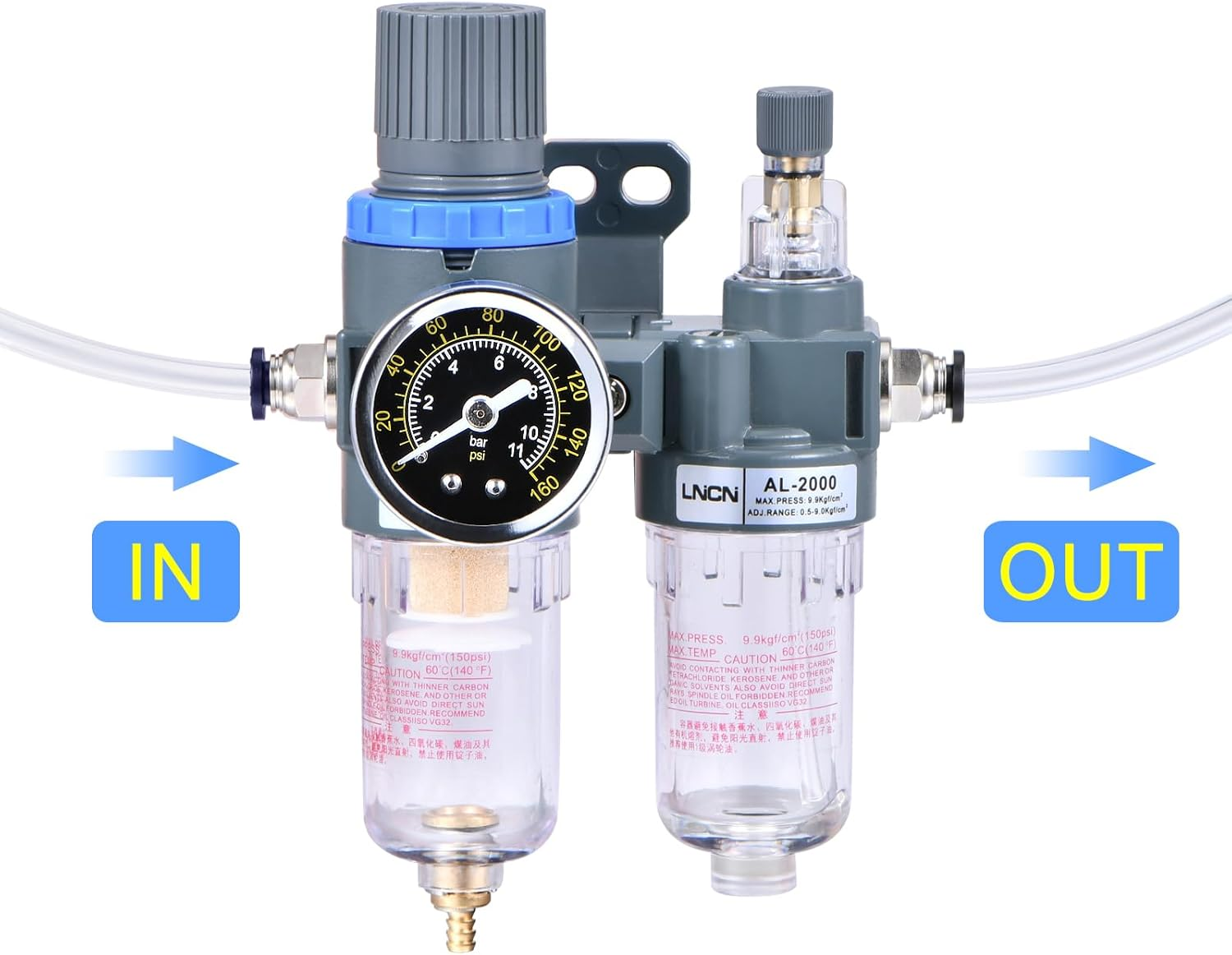 1/4 Inch Compressor Air Filter Pressure Regulator Water-Oil Trap Separator Filter with Lubricator Cup image number 2