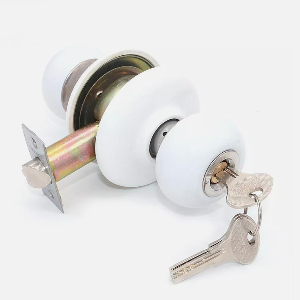 ZONADA Ceramic Door Knob Lock Set with Keys &ndash; White Vintage Style Interior Exterior Door Knobs for Bedroom, Bathroom, Kitchen, Laundry Room, Privacy Passage Entry Door Locking Handles image number 5