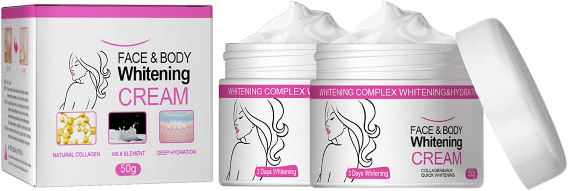 2Pcs Face and Body Whitening Cream, Dark Skin Permanent Bleching Cream Whitening Lightening Brightening, Retinol Whitening Cream for Underarm Armpit Knees Elbows Sensitive Area -50G
