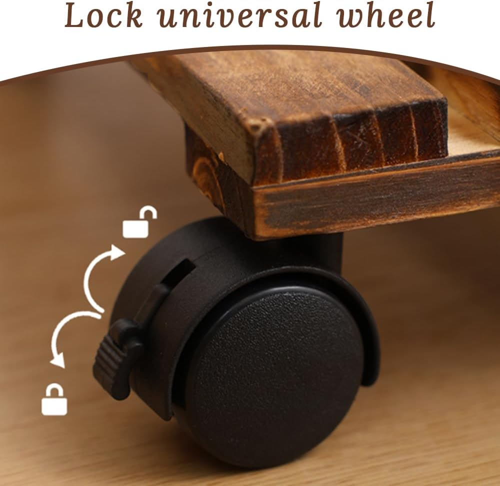 2 Pack Plant Caddy with Wheels,Flower Pot Tray,With 360&deg; Lockable Wheels,Convenient Durable,High Load Bearing,Wood Plant Dolly,For Indoor,Outdoor,Patio,Flower,Succulent Pot image number 1