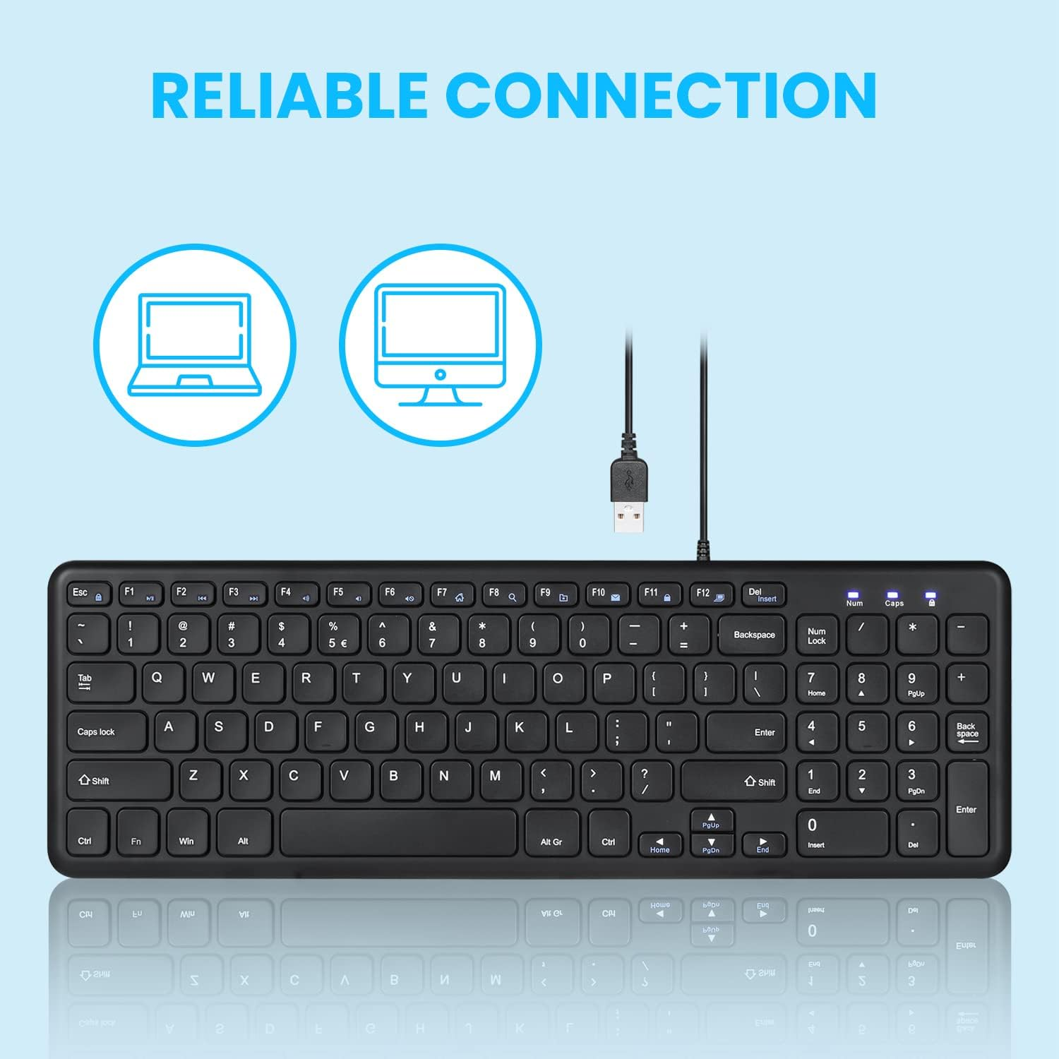 Perixx PERIBOARD-213U Wired Silent USB Scissor Keyboard, Compact Design with Number Pad, Black image number 5