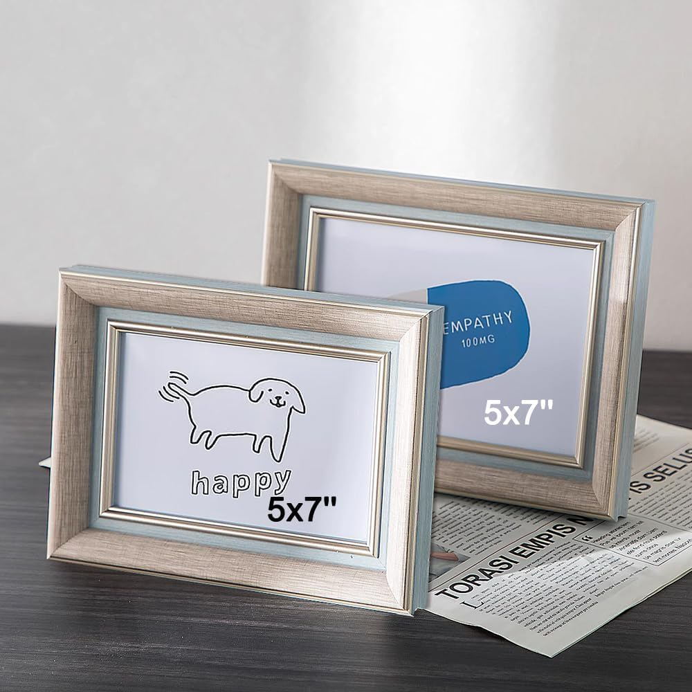 2 Pack Photo Frames A4 Picture Frame,Wall Hange and Table Decor for Home,Office,Gallery（Linen Blue）