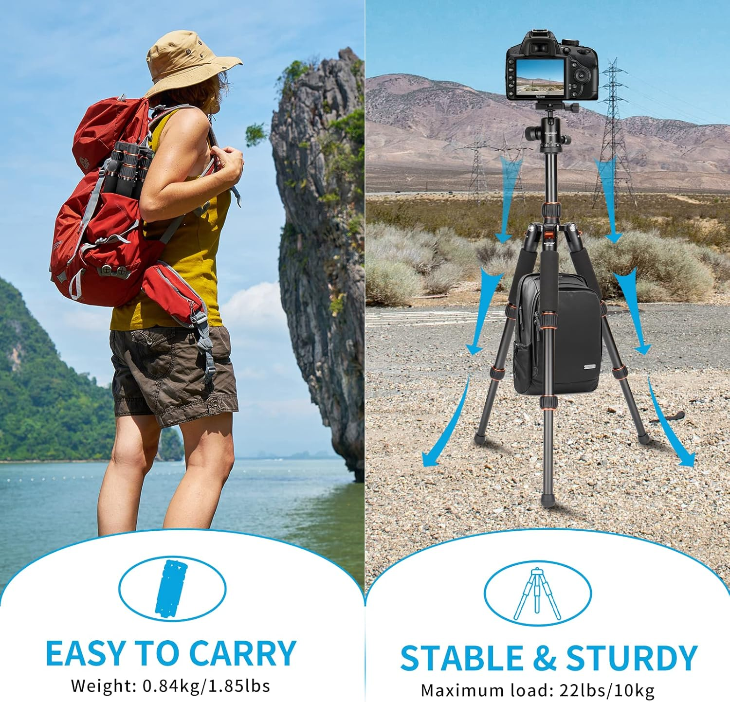 Koolehaoda Camera Mini Tripod 25Inch Portable Metal Tripod with 360&deg; Ball Head, 1/4" Arca Type Quick Release Plate for DSLR Camera Video Camcorder, Load up to 10KG - (Orange) image number 3