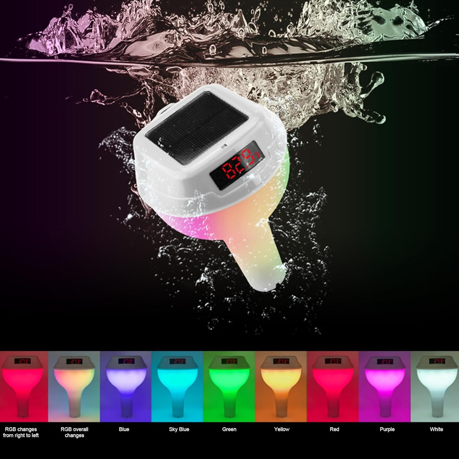 Wireless Floating Pool Thermometer Colorful Light Change Swimming LED Display Indoor Outdoor Temperature Detector Hot Tub IP68 Rainproof Long-Lasting Solar Charging image number 2