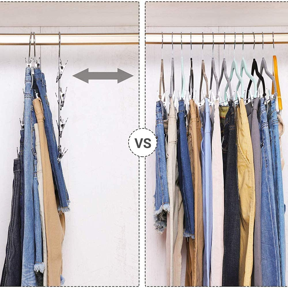 3 Pack Skirt Pants Hanger with Adjustable Clips,H HOME-MART 4 Tier Chrome with Black Vinyl - Non-Slip- Closet Storage Organizer Space Saving (Pants Skirt Hangers)